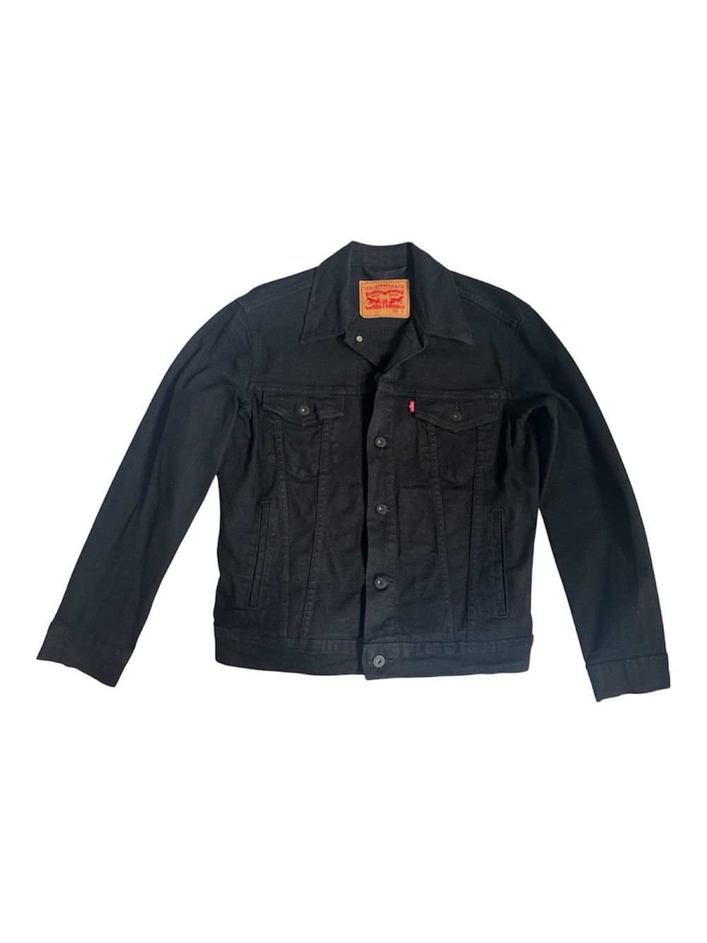Levi’s Black Denim Trucker Jacket - Men’s Size S Capsule Wardrobe Trucker Biker